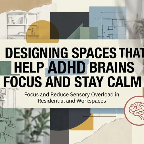 Professional header image for educational tutorial: Designing Spaces That Help ADHD Brains Focus and Stay Calm